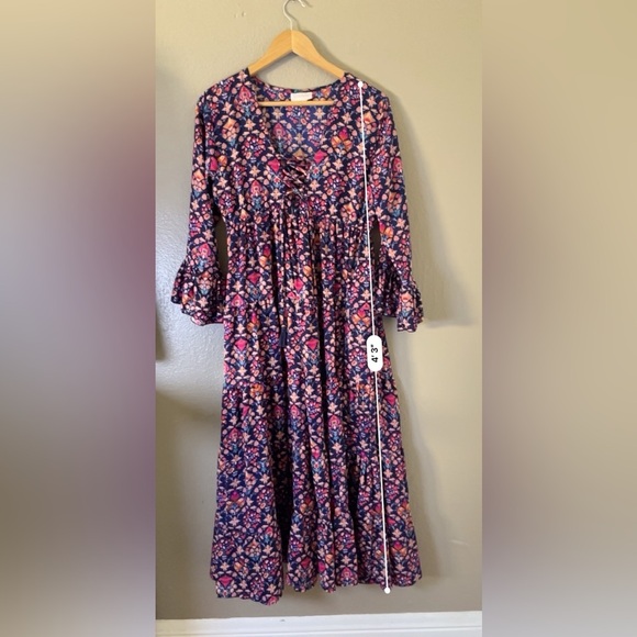 Boemo Anthropologie Floral Tiered Maxi Dress LP Long Sleeve V-Neck - Picture 12 of 16